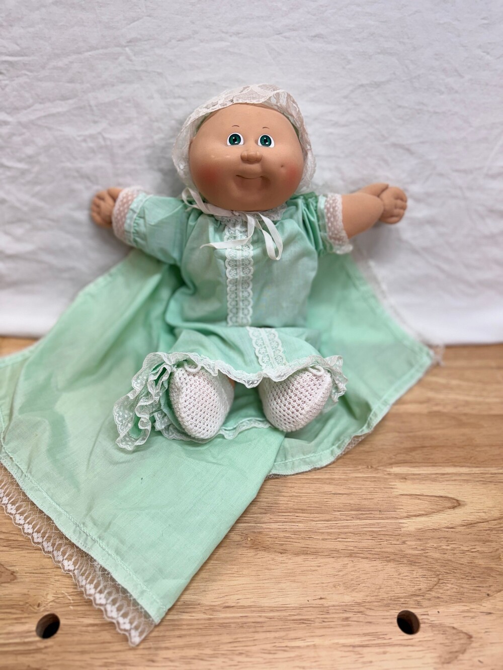 Vintage Cabbage Patch Kid Girl Doll with Mint Green Dress 1985
